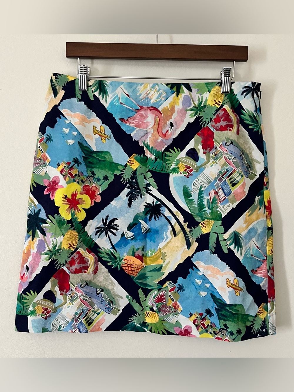 Talbots Navy Blue Tropical Scene Skirt Size 10 Office